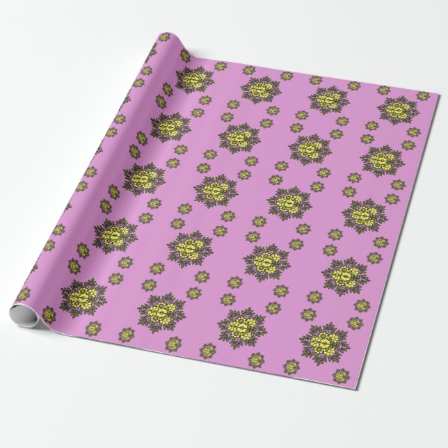 Mandala Flower Pattern Throw Pillow Wrapping Paper (Unrolled)