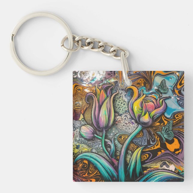 Mandala Flowers Key Ring (Front)