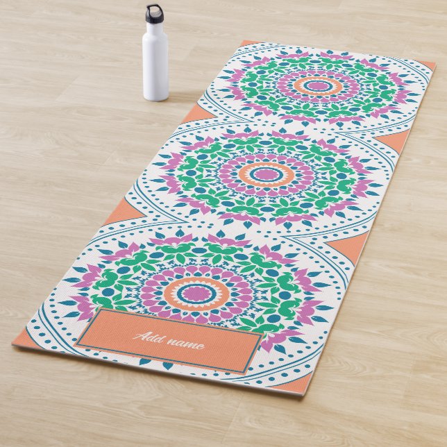  Mandala flowers petals pattern retro custom name Yoga Mat (In Situ)