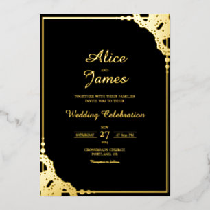 Mandala Frame Elegant Black Gold Foil Wedding