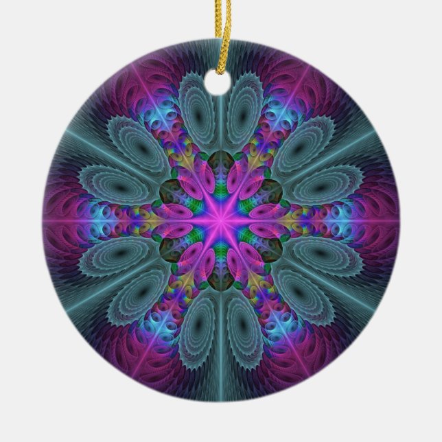 Mandala From Center Colorful Fractal Art With Pink Ceramic Ornament (Front)
