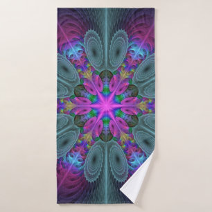 Mandala From Centre Colourful Fractal Art With Pin Bath Towel