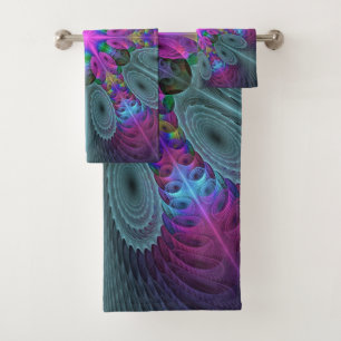 Mandala From Centre Colourful Fractal Art With Pin Bath Towel Set
