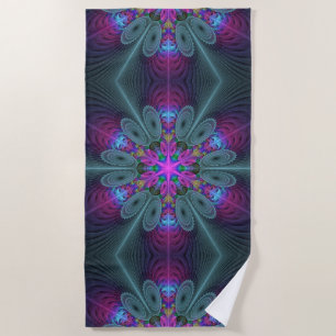 Mandala From Centre Colourful Fractal Art With Pin Beach Towel