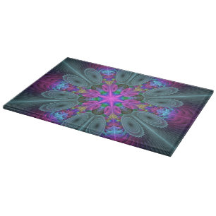 Mandala From Centre Colourful Fractal Art With Pin Cutting Board
