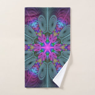 Mandala From Centre Colourful Fractal Art With Pin Hand Towel