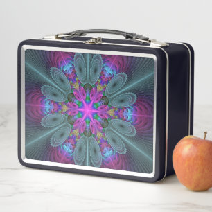 Mandala From Centre Colourful Fractal Art With Pin Metal Lunch Box