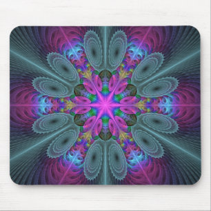 Mandala From Centre Colourful Fractal Art With Pin Mouse Pad
