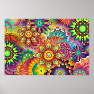 Mandala From Centre Colourful Fractal Art With Pin Poster
