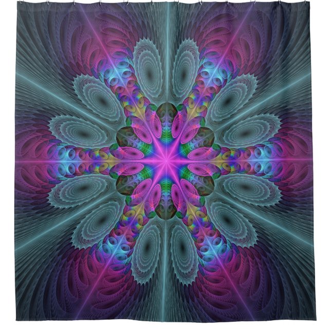 Mandala From Centre Colourful Fractal Art With Pin Shower Curtain (Front)