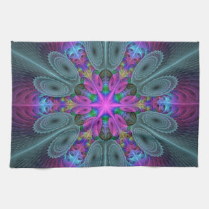 Mandala From Centre Colourful Fractal Art With Pin Tea Towel