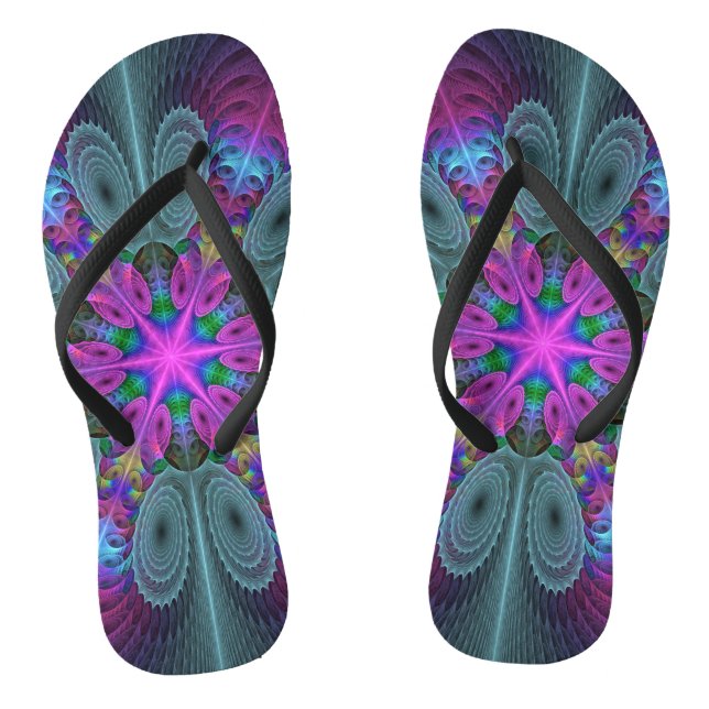 Mandala From Centre Colourful Fractal Art With Pin Thongs (Footbed)