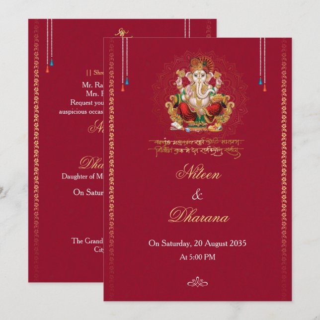 Mandala Ganesh Hindu Wedding Invitation (Front/Back)