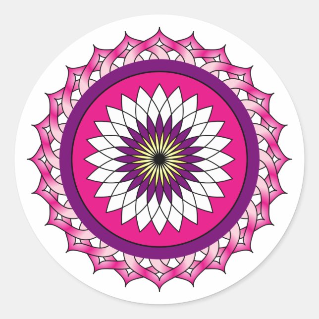 Mandala geometric pattern Lotus pink symbol Classic Round Sticker (Front)