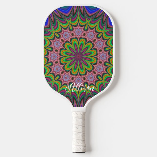Mandala Geometric Rosette Retro Hippie Pickleball Paddle (Front)