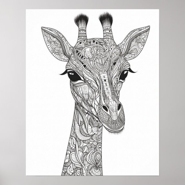 Mandala Giraffe Colouring Poster for Adults (Front)