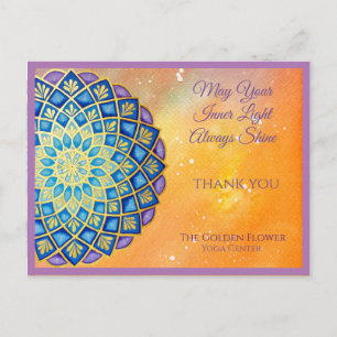 Mandala Gold Blue Purple Flower Yoga Business Postcard