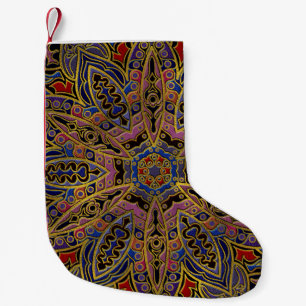 Mandala Gold Embossed on Faux Leather Small Christmas Stocking