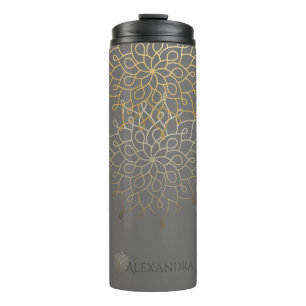 Mandala Gold Grey Personalised Elegant Thermal Tumbler