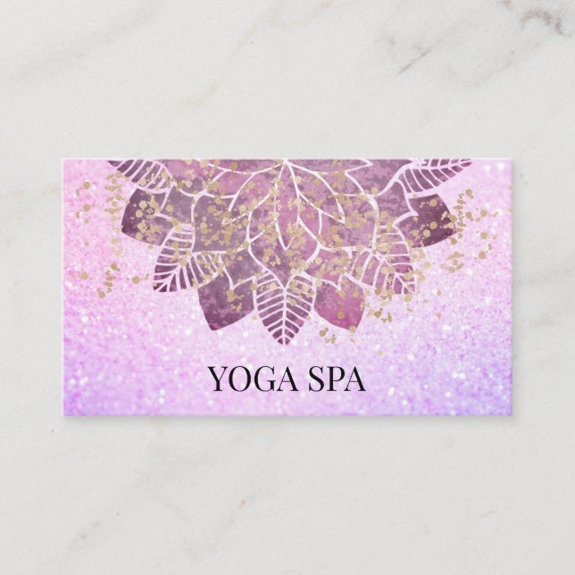 *~* Mandala -  Gold Pink Glitter Spiritual Yoga Business Card (Front)