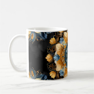Mandala Gold & Silver Blue Leaf  Coffee Mug