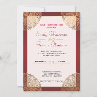 Mandala Gold Wedding Invitation, white Invitation