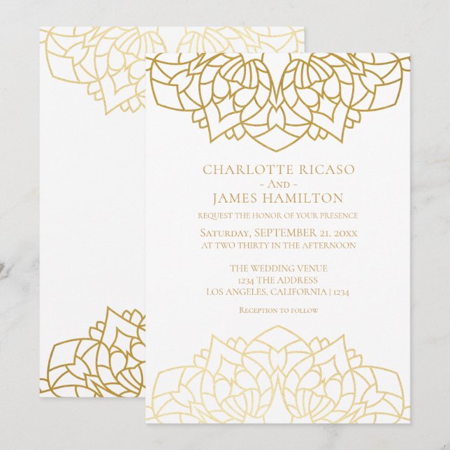Mandala Gold White Pattern Personalised Wedding Invitation (Front/Back)