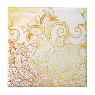 Mandala - Golden brush Ceramic Tile
