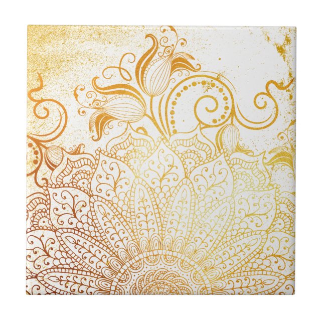Mandala - Golden brush Ceramic Tile (Front)