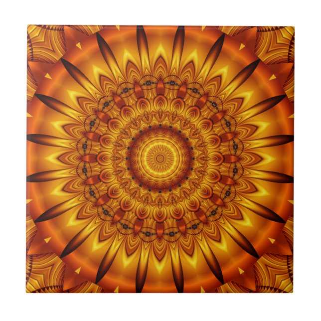 mandala golden sun ceramic tile (Front)