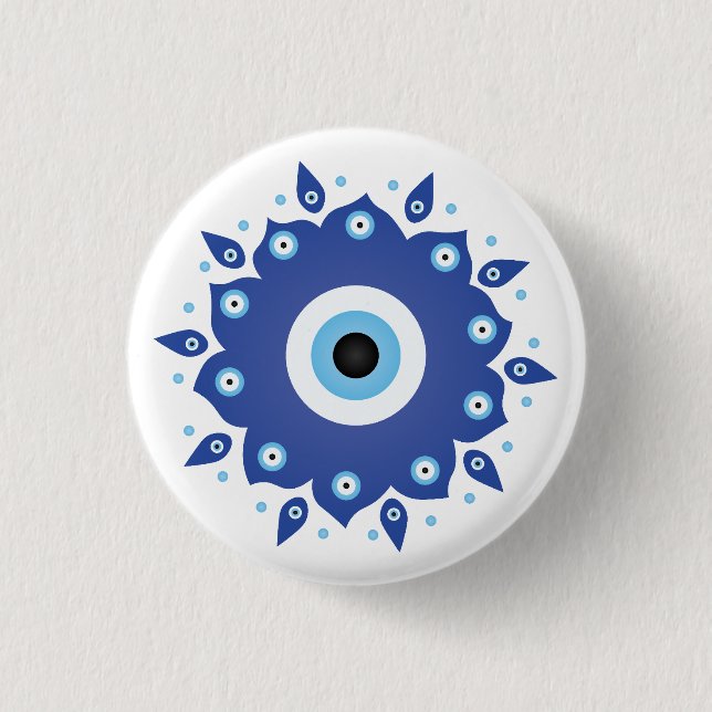 Mandala Greek Evil Eye Blue White 3 Cm Round Badge (Front)