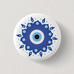 Mandala Greek Evil Eye Blue White 3 Cm Round Badge