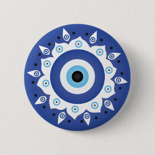 Mandala Greek Evil Eye Blue White 6 Cm Round Badge