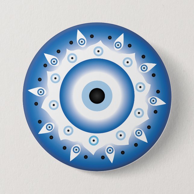 Mandala Greek Evil Eye Blue White 7.5 Cm Round Badge (Front)