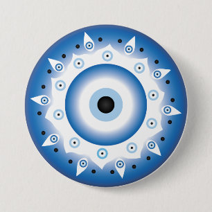 Mandala Greek Evil Eye Blue White 7.5 Cm Round Badge