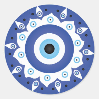 Mandala Greek Evil Eye Blue White Classic Round Sticker