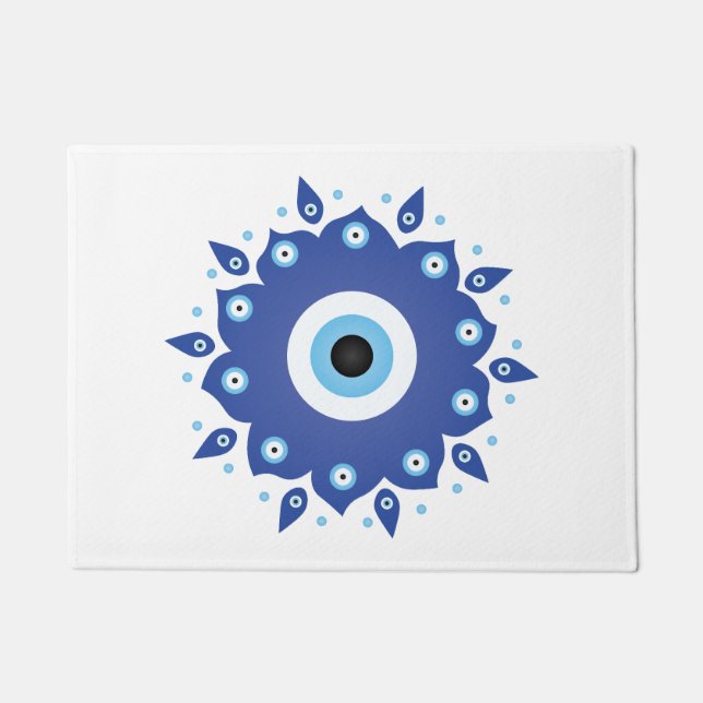 Mandala Greek Evil Eye Blue White Doormat (Front)