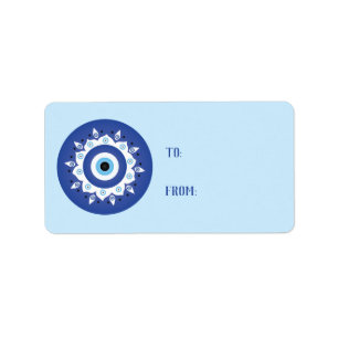 Mandala Greek Evil Eye Blue White Label