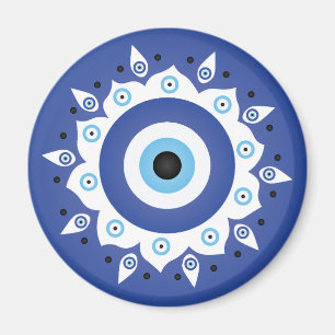 Mandala Greek Evil Eye Blue White Magnet