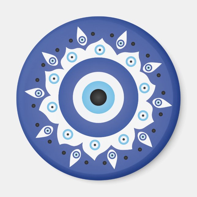 Mandala Greek Evil Eye Blue White Magnet (Front)
