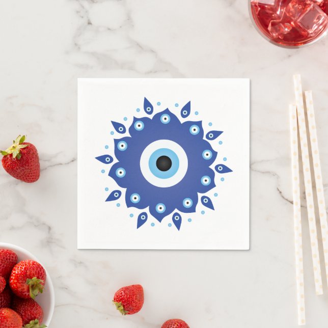 Mandala Greek Evil Eye Blue White Napkin (Insitu)