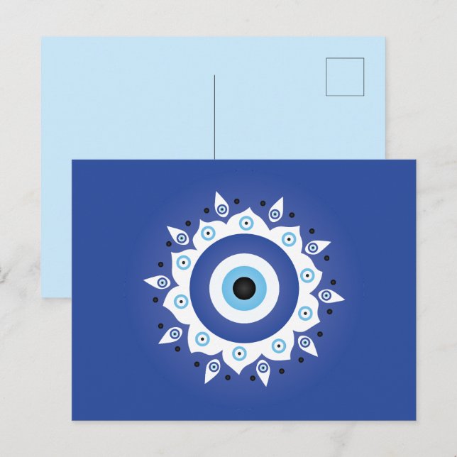 Mandala Greek Evil Eye Blue White Postcard (Front/Back)