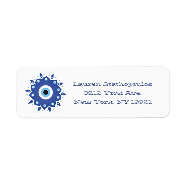 Mandala Greek Evil Eye Blue White Return Address Label (Front)