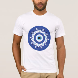 Mandala Greek Evil Eye Blue White T-Shirt