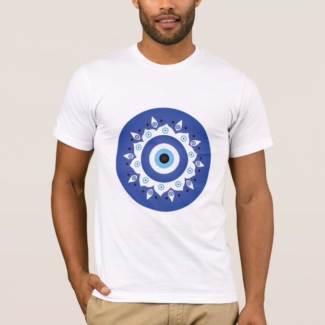 Mandala Greek Evil Eye Blue White T-Shirt (Front)