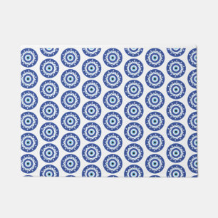 Mandala Greek Evil Eye Pattern Blue White Doormat