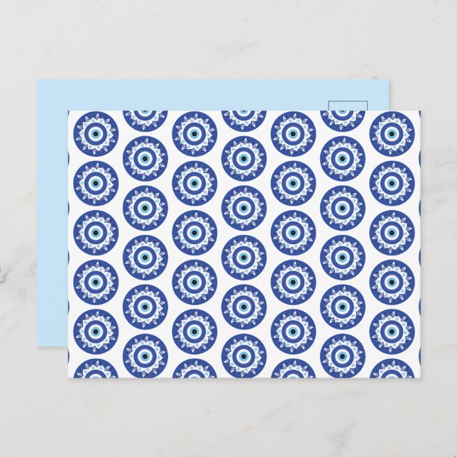 Mandala Greek Evil Eye Pattern Blue White Postcard (Front/Back)