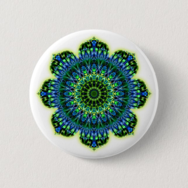 Mandala green blue 6 cm round badge (Front)