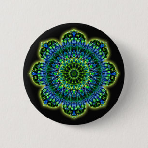 Mandala green blue   black 6 cm round badge