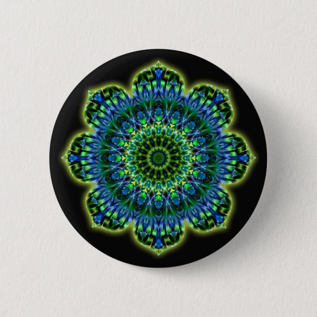 Mandala green blue | black 6 cm round badge (Front)